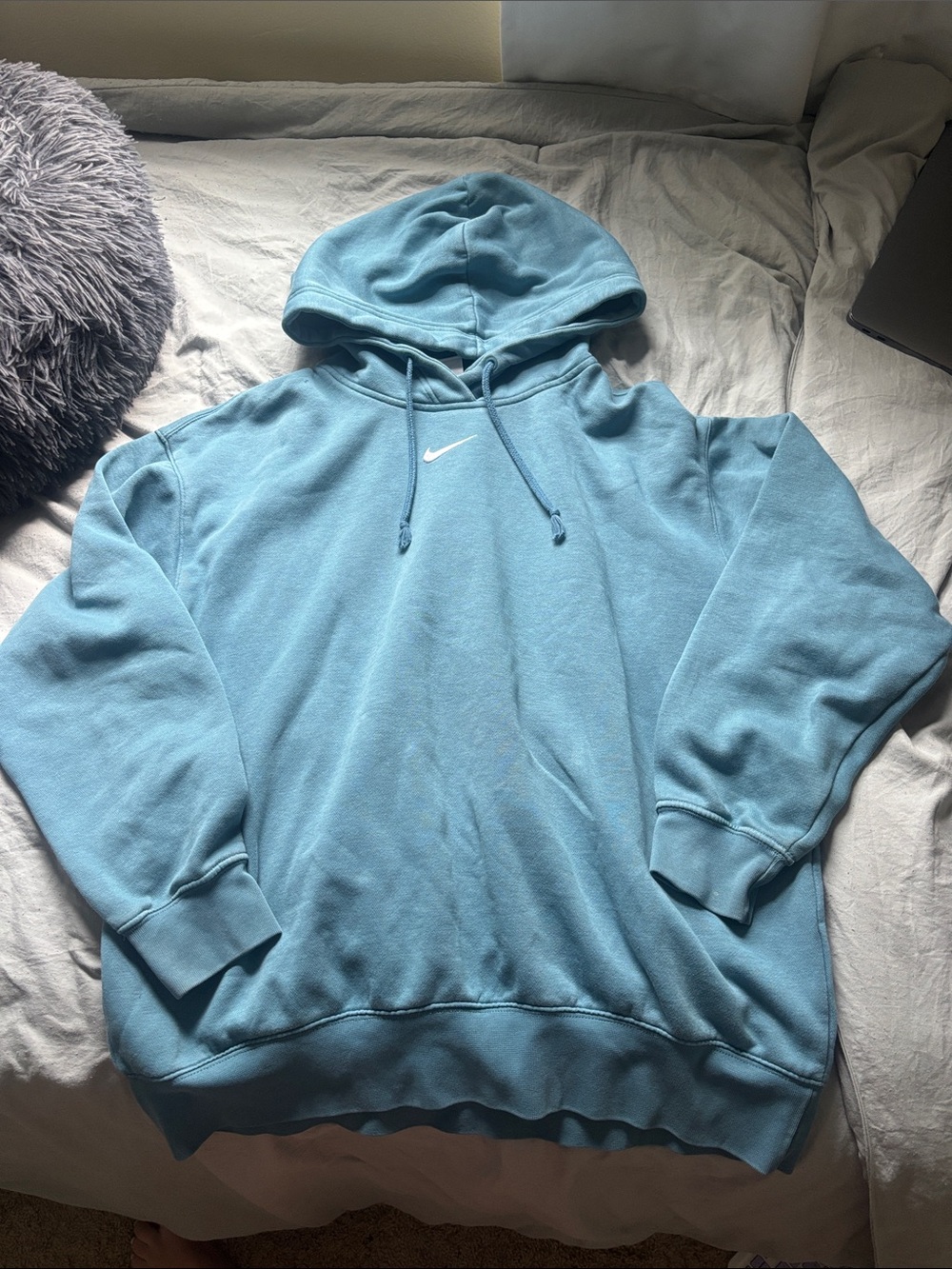 Nike Teal Blue Pullover Hoodie with White Swoosh